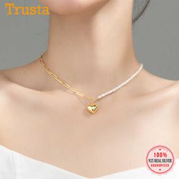 Trustdavis Luxury 925 Sterling Silver Baroque Pearl Heart Pendant Necklace For Women Wedding Birthday S925 Jewelry Gift DA1849