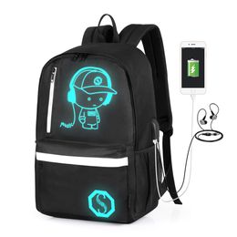 senkeystyle luminous mens backpack for boys school backpacks bag with usb charging port waterproof male travel oxford
