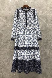 Xiaozi Western Floral Stitching Fashion Hong Kong Style Dress Womens Autumn European Goods New Temperament Long Dress 9S