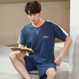 Summer Pajamas Set Men Pyjama Short sleeve Sleepwear Night Suit Pijama Mujer Homewear Male Loose Casual Cartoon Cotton Nightwear 210812