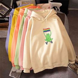 Harajuku Hoodie Creative Rainbow Frog Printed Oversized Hoodie Hooded Sweatshirt Womens Clothing Tops Streetwear Jacket 210809
