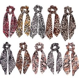 Women Hair Scarf Leopard Streamers Scrunchies Elastic Bow Hair Rope Ribbon Band Headwear Fashion Girls Hair Accessories 15 Designs AT4964