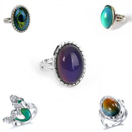 Change Mood Ring Round Emotion Feeling Changeable Ring Temperature Control Gems Colour Changing Rings for Women