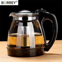 BORREY 2L Large Capacity Flower Tea pot Set Glass Transparent Cold kettle Cup Puer Teapot Office Home Tool With Filter Handle 210621