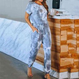 Women Pyjamas Set Tie Dye 's Lounge Wear Homewear Suit Loungewear Sleep Sleepwear For 210809