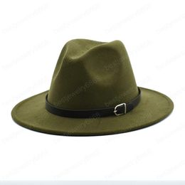 New Fashion Belt Fedoras For Women Spring Men Wool Jazz Hat Wide Brim Brown Hats Gentleman Elegant Chapeau Femme