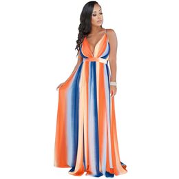 Woman Printing V-neck Dress Fashion Trend Sling Backless Maxi Dress Designer Summer Female Casual Elegant Chiffon Floor-length Dresses