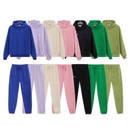 Spring Solid 100% Cotton Hoodies sets Women Hooded Sweatshirts Track Pants Joggers Two Pieces Children Kids Family Tracksuits 210805