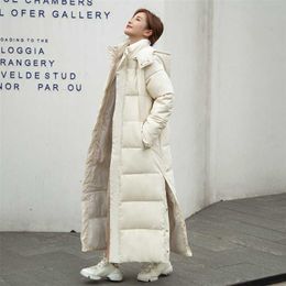 X-Long Parkas Female Winter Solid Thick Women's Jacket Hooded Stand Collar Loose Cotton Padded Causal Coat Ladies 210930