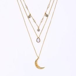 Pendant Necklaces Boho Fashion Jewellery Gold Colour Multilayer Crystal Moon Choker Necklace For Women Sexy Clavicle Accessories