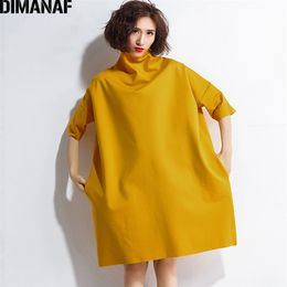 DIMANAF Autumn Dresses Women Turtleneck Cotton Knitting Femme Clothes Elegant Solid Vestidos Plus Size Fashion Ladies Dress 2021 21302