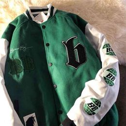 European and American retro letter embroidery jackets coat women Y2K high street hip-hop baseball uniform loose stitching jacket 210922