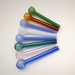 Pyrex Glass Oil Burner Pipe Mini Spoon Hand Pipes Colourful Smal Glass Straight Tube Coloured Smoking Party Personality