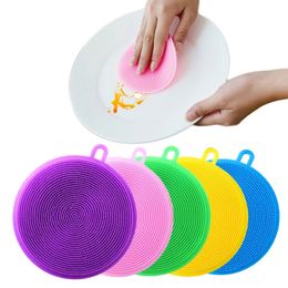 Silicone Dish Bowl Cleaner Cleaning Brush Cloths Pot Pan Wash Brushes Kitchen Cleaners Fruit Vegetable scrub Insulation Mat Cooking Tool WLL23