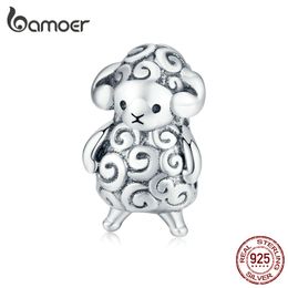 bamoer Authentic 925 Sterling Silver Baby Sheep Animal Metal Beads for Jewellery Making Silver Charm fit Original Bracelet BSC187 Q0531