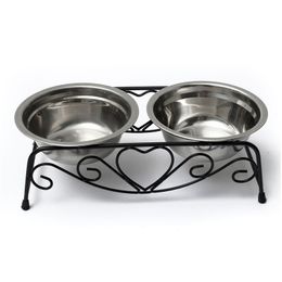 Hot Stainless Double Dog Bowl and medium bowl metal bowl waterer stand Y200922