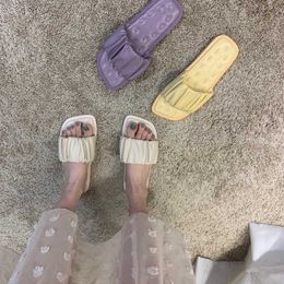 Women Brand Slippers Summer Slides Open Toe Flat Casual Shoes Leisure Sandal Female Purple Yellow Beach Flip Flops Size 35-39 210611