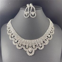 Earrings & Necklace Est Exquisite Crystal Rhinestones Silver Plated Fashion Round Collar Necklace&Earrings Jewelry Set Formal Party Prom