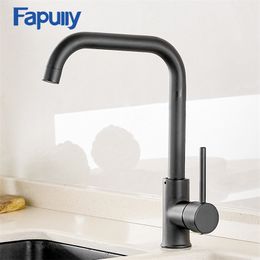 Fapully Kitchen Faucet 360 Rotate Black Mixer Faucet for Kitchen Rubber Design and Cold Deck Mounted Crane for Sinks AEF0012 211108