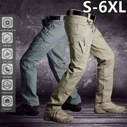 S-6XL Men Casual Cargo Pants Elastic Outdoor Hiking Trekking Army Tactical Sweatpants Camo Military Combat Multi Pocket Trousers 210715