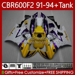 Кузов + желтый глянцевый бак для Honda CBR 600 F2 CC 91-94 Body 63No.20 CBR 600FS 600F2 CBR600 FS CBR600F2 91 92 93 94 CBR600-F2 600CC CBR600FS 1991 1992 1993 1993