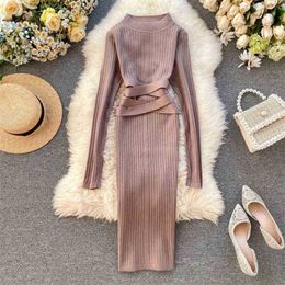 Fashion Women Bodycon Dress Autumn Winter Casual Long Sleeve Slim Sweater es Ladies Elegant Kniited Party Vestido 210525