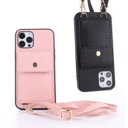 Crossbody Strap Adjustable Neck Lanyard Phone Cases for iPhone 12 11 Pro Max Mini XR XS X 8 7 Plus PU Leather Wallet Shockproof Cover