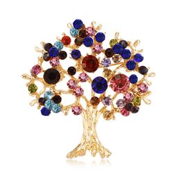 Fashion Jewellery tree of life Gold Plated Tone Rhinestone Brooch Crystal Red Poppy Brooches Pin for ladies evening party