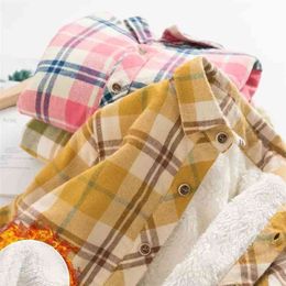 The baby boy girl add more wool shirt winter children warm plaid long sleeve coat 210713