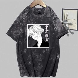 2021 Hot Anime Tokyo Revengers Print Fashion Short Sleeve Round Neck Tie Dye T-shirt Y0809