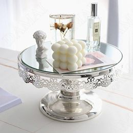 Kitchen Storage & Organisation Creativity Carving Craft Cake Stand European Modern Silver Plated Glass Mirror Home Afternoon Tea Dessert Foo