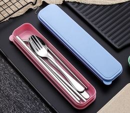 Stainless Steel Flatware Set Portable Cutlery For Outdoor Travel Picnic Dinnerware Set Metal Straw With Box And Bags Kitchen Utensil