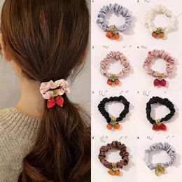 Luxury Women Satin Elastic Hair Bands Shiny Crystal Fruit Pendant Hair Rope Scrunchie Ponytail Holder Ties Girl Hair Accessories