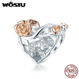 WOSTU Romantic New 925 Sterling Silver Rose Flower Charms Beads fit Original Women Bracelet Silver DIY Jewelry Making CTC280 Q0531