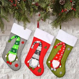 20pcs Christmas Decorations Knitted Rudolph Stocking Children Holiday Gift Candy Snacks Packaging Bag Home Shopping Mall Decoration