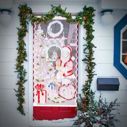 half christmas tree NZ - Curtain & Drapes Year Christmas Tree Santa Claus Window Door Lace Household Curtains Half Shade Hangings Party Home Decor