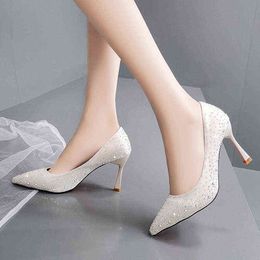 Scarpe eleganti Sapato feminino salto alto brilhante sapato de noiva bico alto cristal vermelho preto 8724n 220309