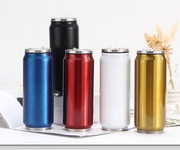 New 350ML and 500ML Cola Can Bottle Water Mugs Cup Stainless Steel Outdoor Vacuum Insulated Cup Sith Straw Lids
