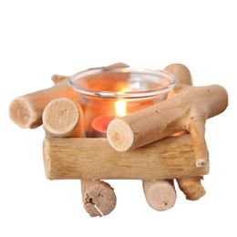 Candle Holders Decorative Candlestick Natural Wood With Fine Lines & Exquisite Details Holder Candles Inside For Illumination Home