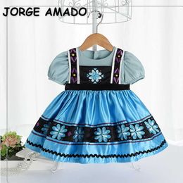 Wholesale Summer Baby Girl Dress Short Puff Sleeves Lolita Style Blue Princess Kids Clothes E9258 210610