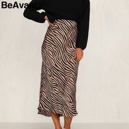 BeAvant Zebra stripe women midi skirt High waist straight animal print female bottom skirt Leisure party night club ladies skirt 210303