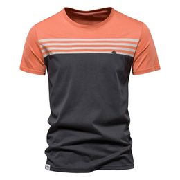 Men's T-shirts Summer Men's Street Style Round Neck Shirt Fashion Stripe Print Short Sleeve Top