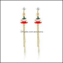 Dangle & Chandelier Earrings Jewellery European Long Tassel For Christmas Gift Tree Circle Elk Ear Drop With Diamond Beads Women Gold Earring