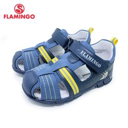 FLAMINGO Summer Hook&Loop Mixed Color Casual Kids shoe Little Outdoor Sandals Flat for boy Size 27-33 210306