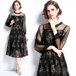 Boutique Womens Lace Dress Long Sleeve Embroidered Sequins Dress 2021 Autumn New Dresses High-end Sexy Lady Dress Party Evening Dresses