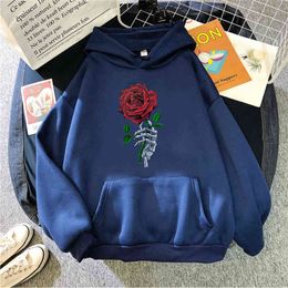 Hand With Red Rose Print Sweatshirs Mens Hoodie Fashion Oversize Hip Hop Streetwear Casual Loose Vintage Clothes Mens Hoodies H1227