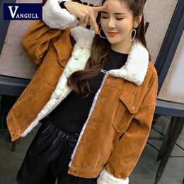 VANGULL Women Winter Jacket Thick Fur Lined Coats Parkas Fashion Faux Fur Lining Corduroy Bomber Jackets Cute Outwear 2019 New V191205