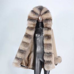 CXFS Waterproof Winter Jacket Women Real Fur Coat Natural Real Raccoon Fur Hooded Long Parkas Outerwear Detachable 211018