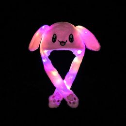 Women kid Cute Cartoon LED Light Rabbit Hat Beanie Plush Ears Moving Bunny Hats Earflaps Ear Movable Cap Adult Kids Christmas Winter Warm Caps Gift HY0216