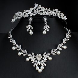 Earrings & Necklace Wedding Jewellery Set For Women's Clothing Accessories Bridal Crown Three-Piece